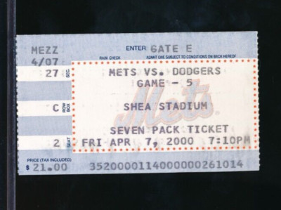 Rick Reed Mets Card April 7 2000 Dodgers @ Mets Ticket Sheffield HR Rick Reed win Piazza 2B ...