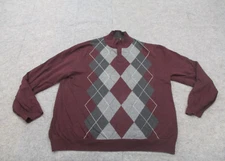 Tasso Elba Sweater Mens Large Red Argyle Pullover Adult Casual Quarter Zip