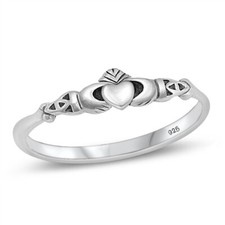 925 Sterling Silver Claddagh Heart Fashion Genuine Mini Band 4mm Sizes 2-13
