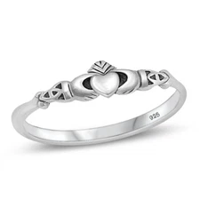 925 Sterling Silver Claddagh Heart Fashion Genuine Mini Band 4mm Sizes 2-13