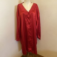 Vintage Solange Satin Silky Nightie Nightgown Lingerie Lg.Sleeve Red Size 26/28