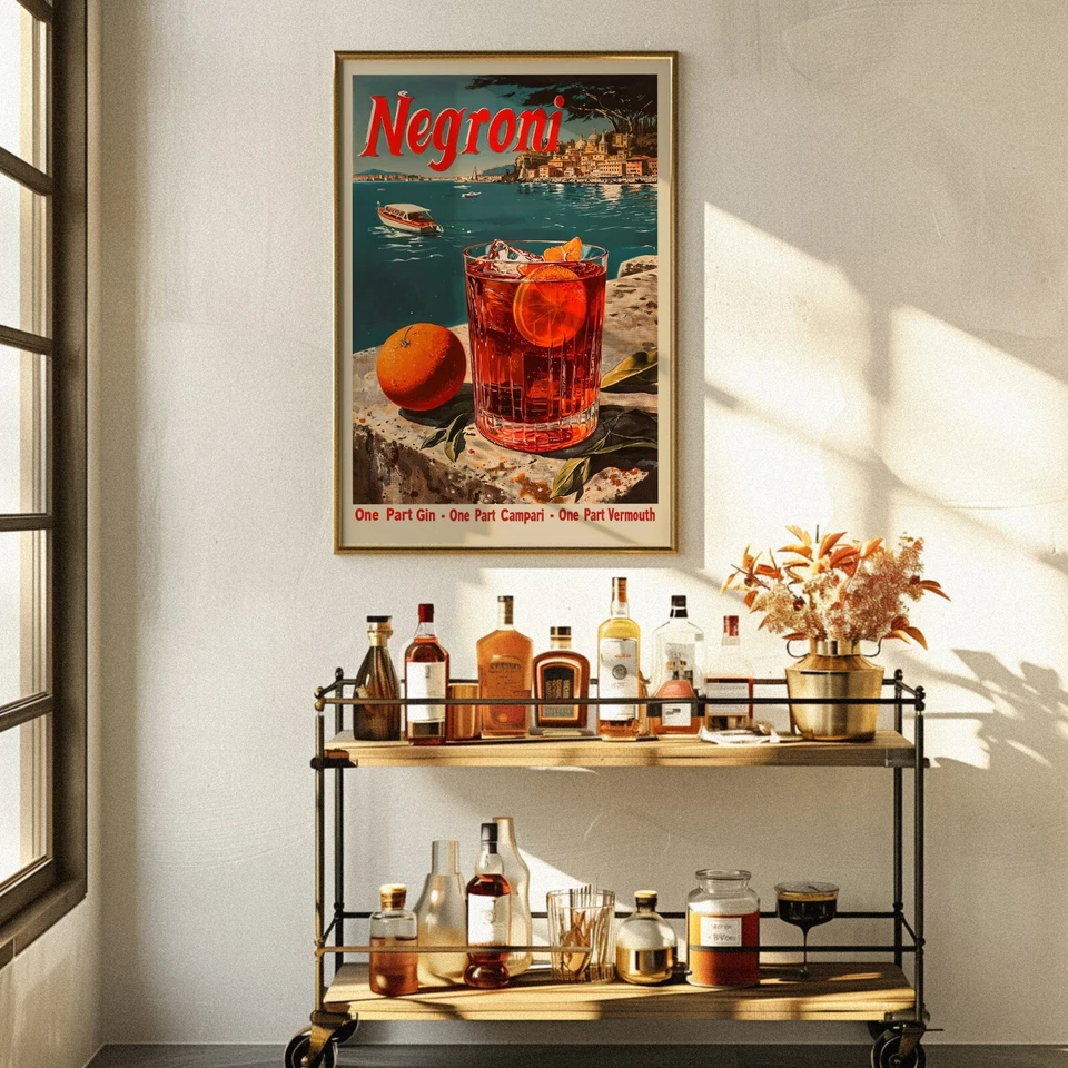 Classic Negroni Poster | Vintage Style Alcohol Ad Print | Retro Bar Wall Art - Изображение 2 из 4