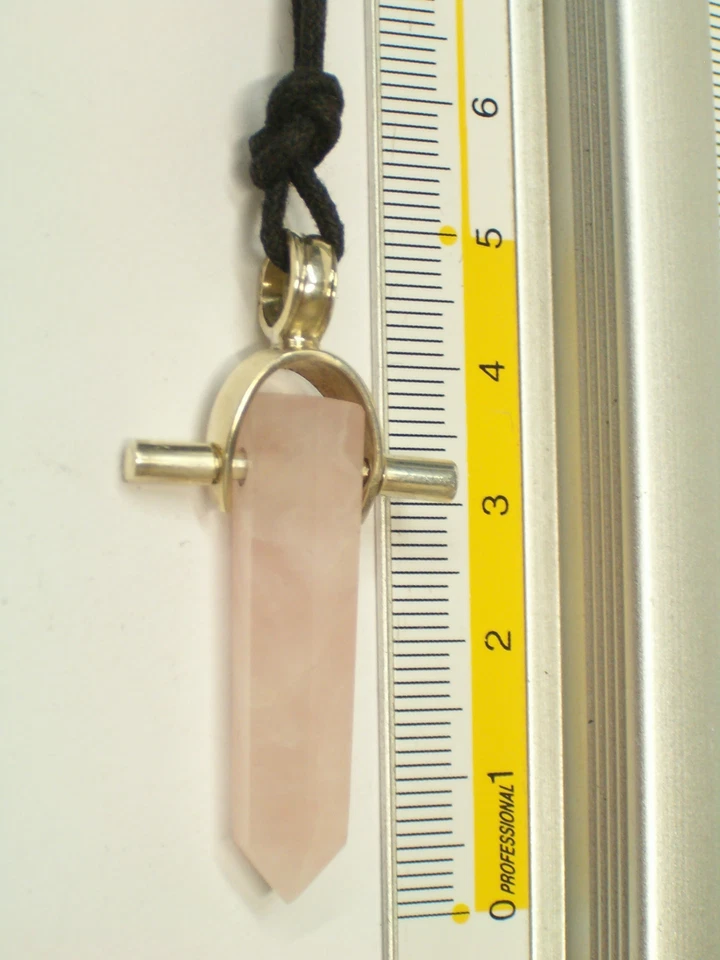 Ciondolo in ARGENTO 925 con QUARZO ROSA naturale -pendente pietra dura girocollo - Immagine 2 di 2