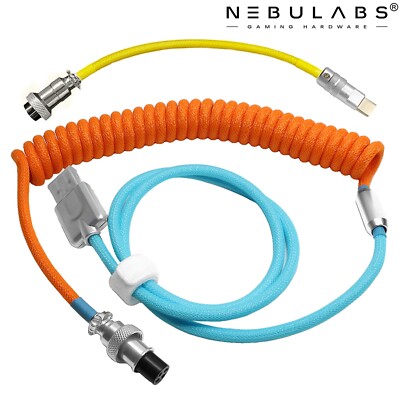 Custom Coiled Aviator Type USB-C Keyboard Cable 4ft GX16 Metal Gaming PC Braided