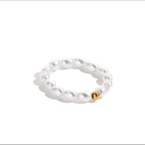ins Woman 14k Gold Plated Pearl Bead Ring Band Ring Joint Ring 5-8 - Picture 5 of 5