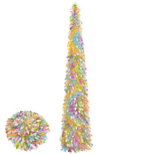 4FT Colorful For Easter Pencil Tree with Eggs and Sequins for Spring