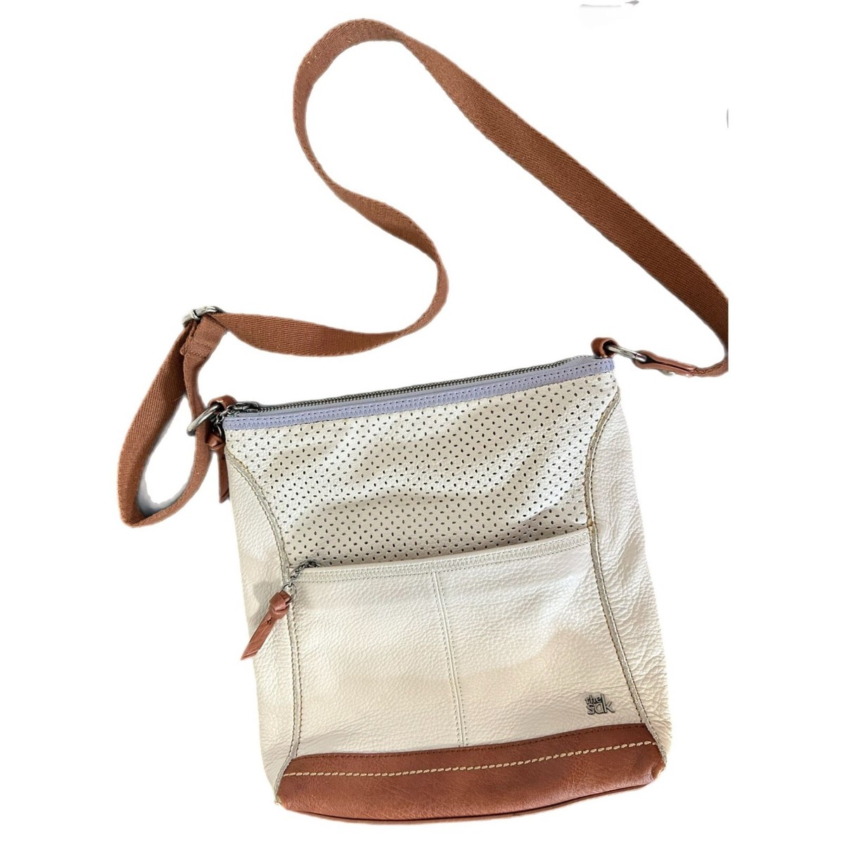 The Sak Iris Crossbody Purse Perforated Cream Brown Leather Bag Handbag