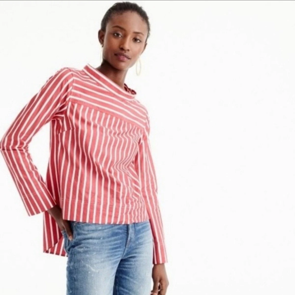 J.CREW Funnelneck Striped HI-LO Shirt RED WHITE G9944 SZ 8 NEW | eBay
