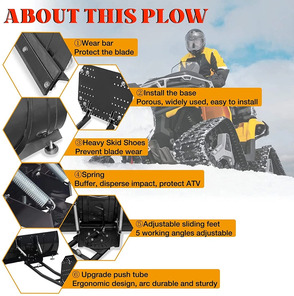 Snow Plow Kit 45'' Steel Blade Complete Universal Mount Package For UTV ATV - Image 4 of 4