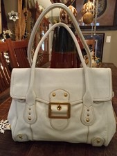 Maxx New York White Pebbled Leather Buckle Satchel Handbag Shoulder Bag Purse