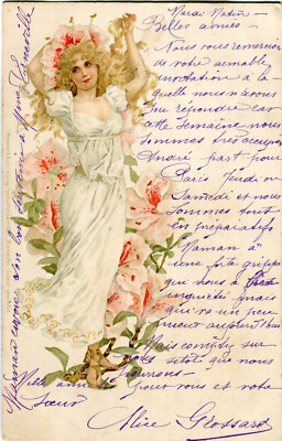 Oblaten scrap  chromo Karte Jugendstil Blumenfee -MB Serie 1033 -4   13,9 cm