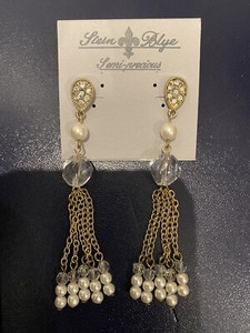 Authentic Catherine Stein Blye Gold Plated Chandelier Earrings Semi Precious Stones Pearls