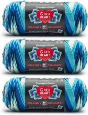 Red Heart All in One Granny Square Soft White - Frigid Yarn - 3 Pack of 250G/8.8