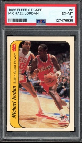 1986 Fleer Sticker #8 Michael Jordan Rookie PSA 6 Vintage Basketball Card (6535)