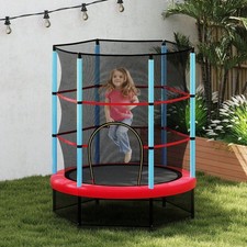 55" Kids Mini Trampoline W/ Safety Enclosure Net Indoor Outdoor Bungee