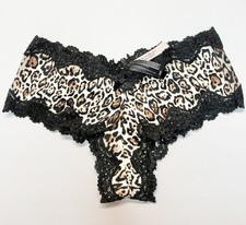 Vintage 2016 Victoria's Secret Leopard Satin Smooth Lace Cheeky Panties MEDIUM