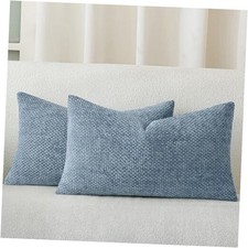 Chenille Throw Pillow Covers 12x20 Inch Pack of 2 20" x 12" Pack of 2 Blue