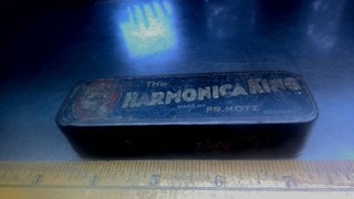 Harmonica King FR. HOTZ painted steel case (only) Germany antique vintage old