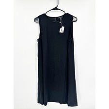 Eileen Fisher Black Silk Georgette Crepe Round Neck Dress Size XS NWT