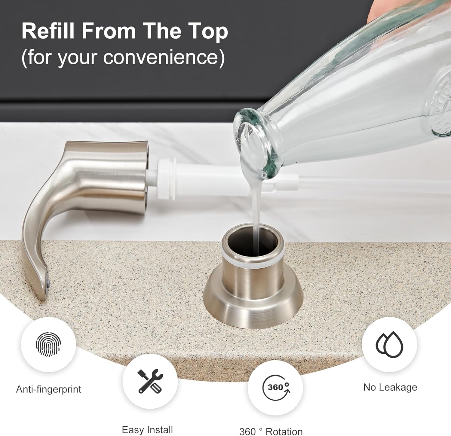 GAGALIFE Kitchen Sink Soap Dispenser with Large Bottle Brushed Nickel 