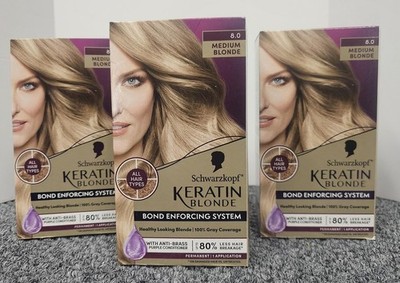 3 X Schwarzkopf Keratin Hair Color Dye Bond Enforcing System 8.0 MEDIUM BLONDE