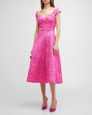 Rickie Freeman For Teri Jon New A Line Floral Jacquard Midi Dress In Hot Pink 12