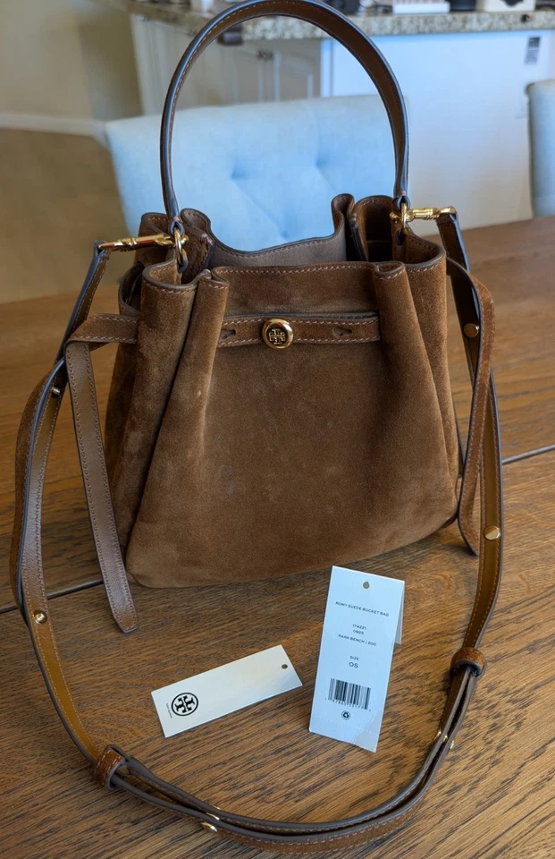 Bolso Bandolera Tory Burch Romy Marrón Gamuza Cuero Bolso de Mano con Asa Superior  Foto 2 de 4