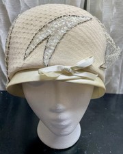Vintage Union Made Cloche/ Bucket Style Hat Felted Wool 1940/50s Sequin, Beads