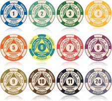 "12 Pcs Aa Chips and Medallions Sobriety Recovery Monthly Chips 24Hr Newcomer 1-