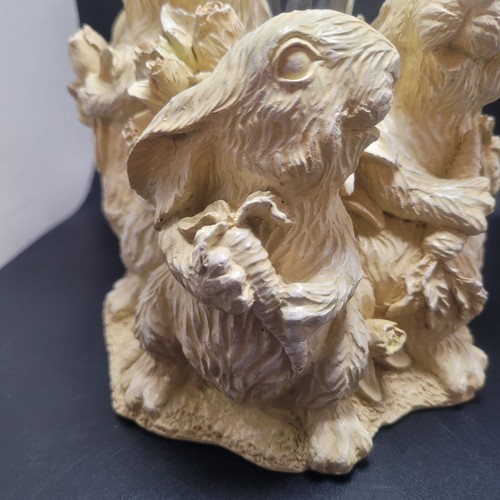 Statuina coniglietti primavera 3 conigli vetro e resina fiore bocciolo vaso vintage NOS - Foto 11 di 20