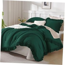 King Dark Green - 3 Pieces Lightweight Ruffle Bedding Farmhouse Ruffle Bed