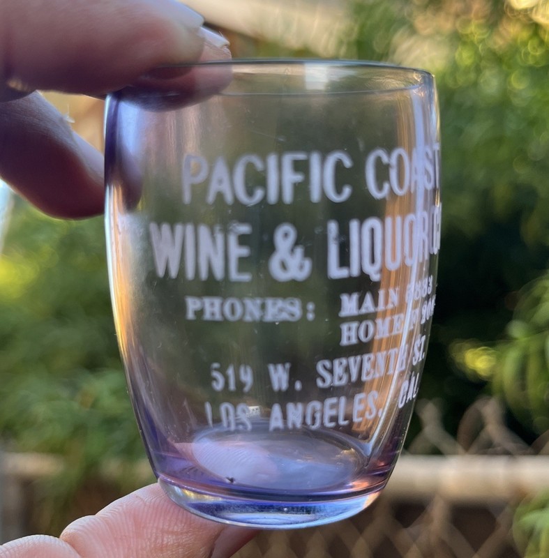 Pacific Coast Wine & Liquor Co. Shot Glass. Los Angeles, California. 