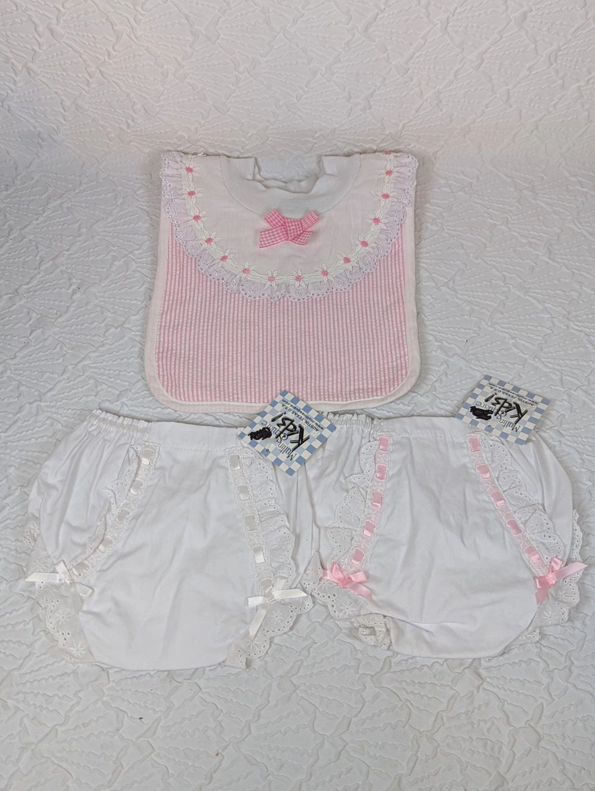 Mullin Square Baby Girl Asst 2 Adorable Diaper Covers and 1 Bib New With Tags