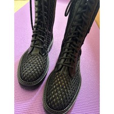  1287 Jimmy Choo Womens Black Calfskin Ankle Combat Boots Size 36.5