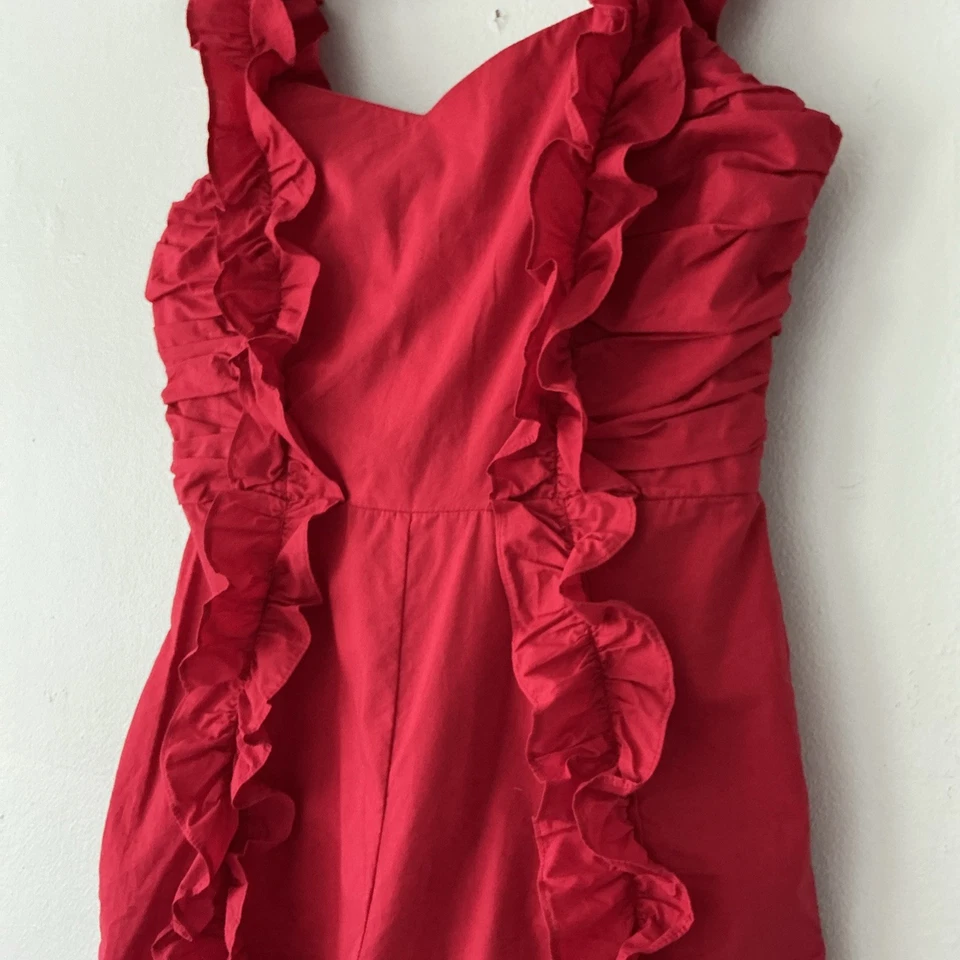 Mameluco romántico lindo algodón Urban Outfitters para mujer talla S rojo con volantes Foto 3 de 4