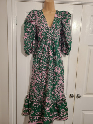Bnwt Green & Pink Loose Fitting Summer Dress Size 8 By Next Rrp £44