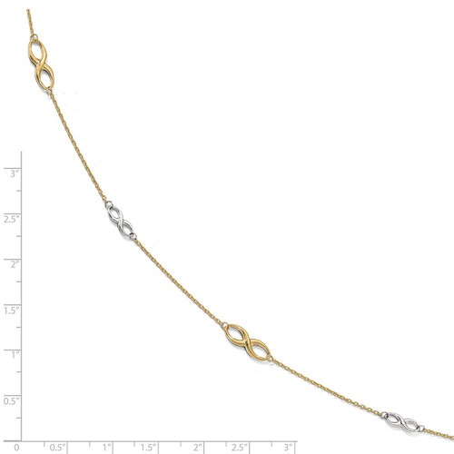 10k Two Tone Gold Polished Infinity Station Anklet, 9-10 Inch - Picture 2 of 5