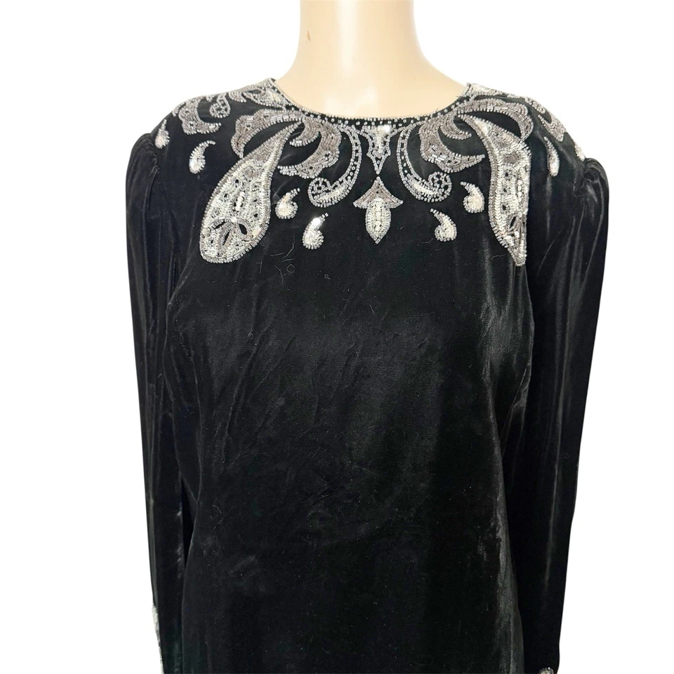 Женские винтажные черный бархат блестки вечернее платье  - Изображение 4 из 4