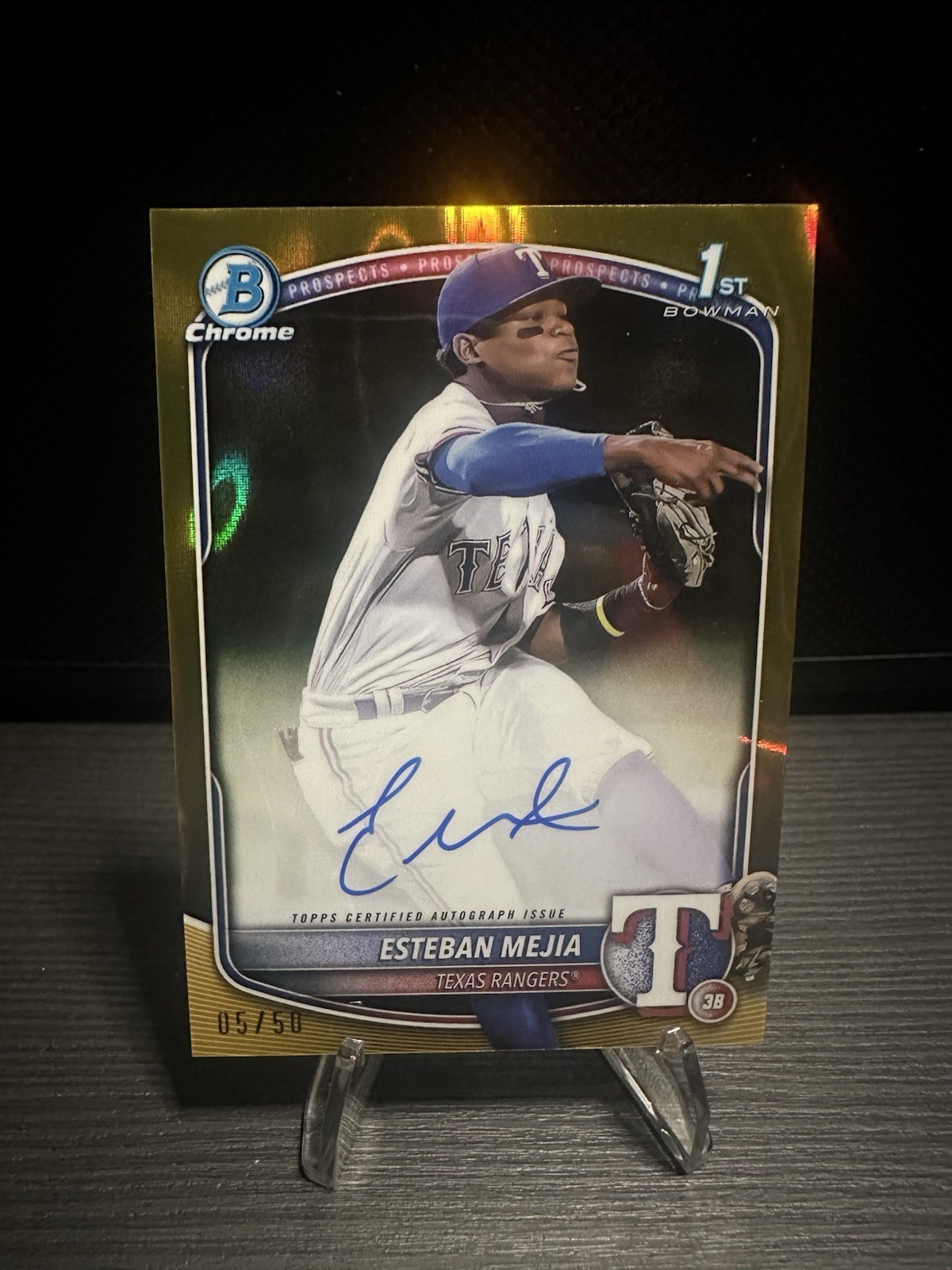 Esteban Mejia 2025 Bowman Chrome #CPAEM gold lava 1st RC auto /50 Texas Rangers