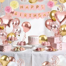 Rose Gold Happy Birthday Party Decorations, Happy Birthday Banner, Rose Gold ...