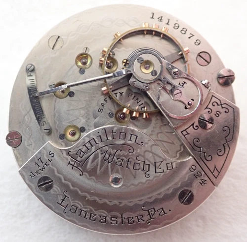 ANTIQUE 18s HAMILTON GRADE 924 17 JEWEL OPEN FACE POCKET WATCH MOVEMENT