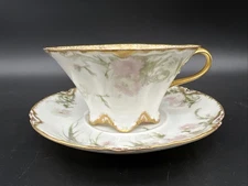 Antique Haviland H&Co/L Feu de Four Pink Aster Flower CUP & SAUCER SET - 7 avail