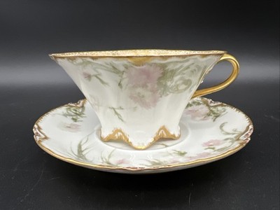 Antique Haviland H&Co/L Feu de Four Pink Aster Flower CUP & SAUCER SET - 7 avail