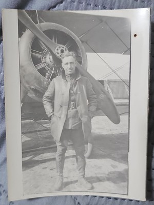 Vintage Aviation Photo Pilot Mechanic Propeller Radial Engine Airplane c1930