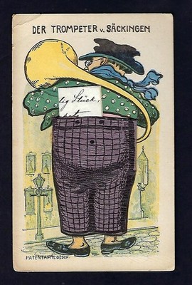 c1905 German Comic Postcard  Der Trompeter von Säckingen  w/ Hidden Note Flap