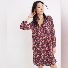 Madewell Floral V Neck Long Sleeve Button Back Dress Medium