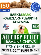 BARKSPARK Dog Allergy Relief Chews 180 Ct - Anti-Itch Skin Coat Supplement -...