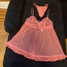 Vintage Victoria Secret Lingerie Set, Pink Babydoll , Size M