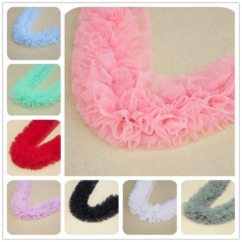 Ruffle Pleated Mesh Edging Fabric Lace Trim Frill Skirt Wedding Dress DIY Sewing - Image 2 of 4