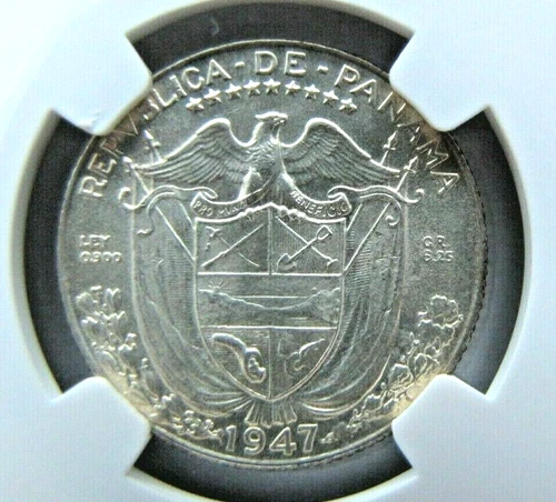 Panama KM11.1, Quarter Balboa 1947 NGC MS 63